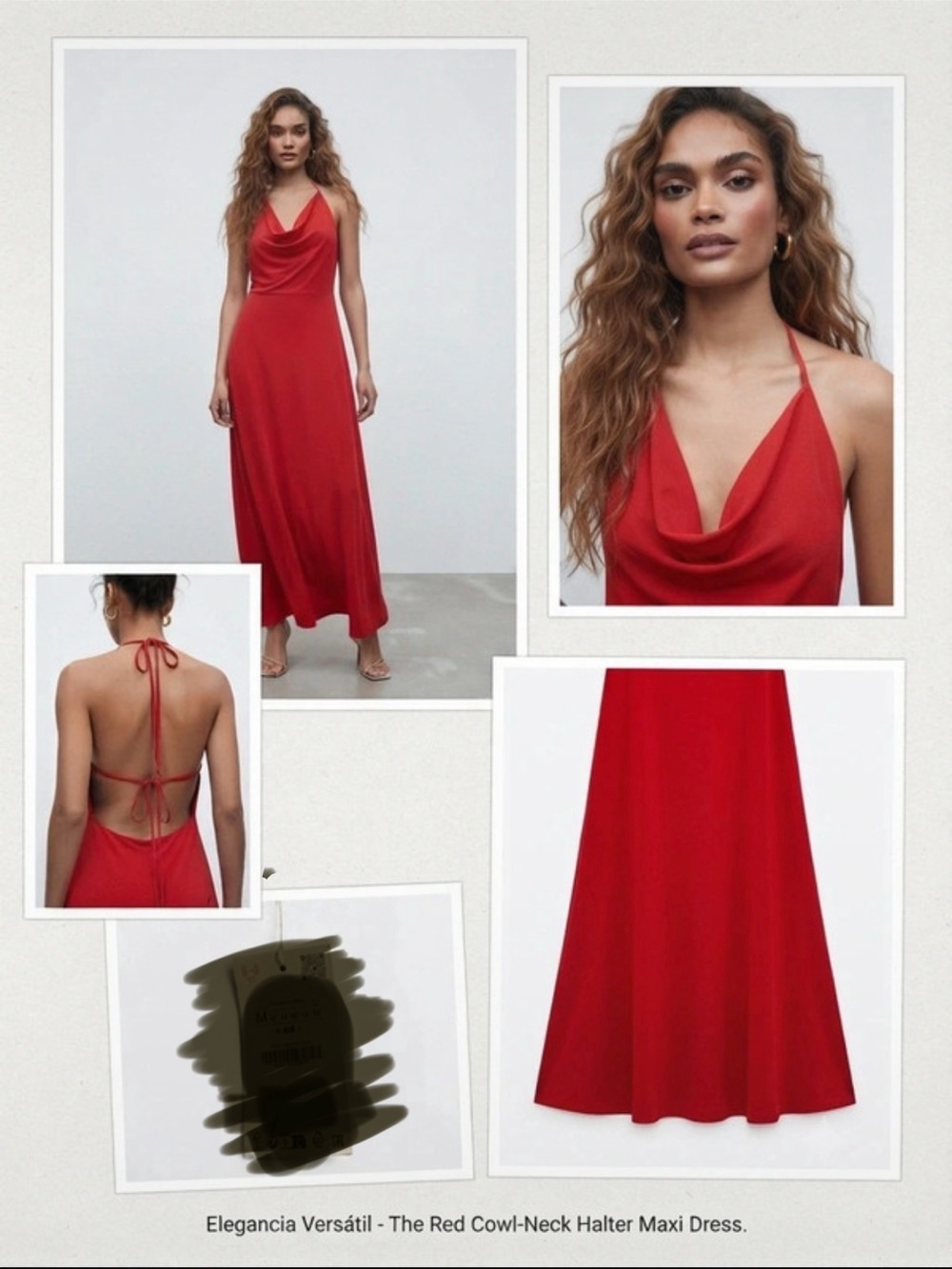 Zara Red Cowl-Neck Halter Maxi Dress